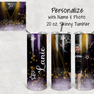Cheer/ Dance Purple & Gold  Personalize with Photo and Name  20 oz. Tumbler DESIGN ONLY  Sublimation Digital Download png