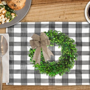 Welcome Plaid Boxwood Collection 2- Placemat/Cutting Board SUBLIMATION DIGITAL DESGIN Jpeg