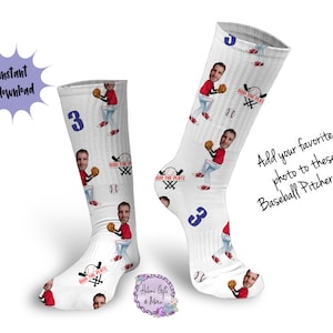 Custom Baseball Pitcher Photo Socks,DIGITAL DOWNLOAD Photo Socks, Funny Socks, sports  Sock Template, Sublimation Download png svg