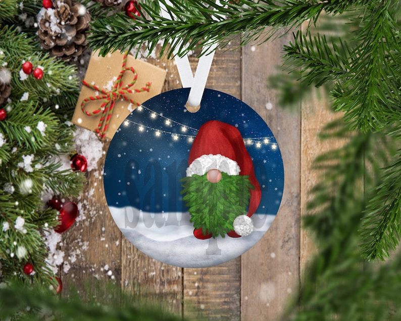 Download Gnome Christmas Tree Round Ornament Design SUBLIMATION ...