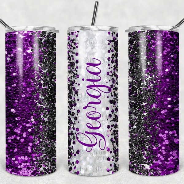 Purple and Black Faux Glitter School Spirit  20 oz.  Straight Tumbler DESIGN ONLY Add Name Photo, Logo Sublimation Digital Download png