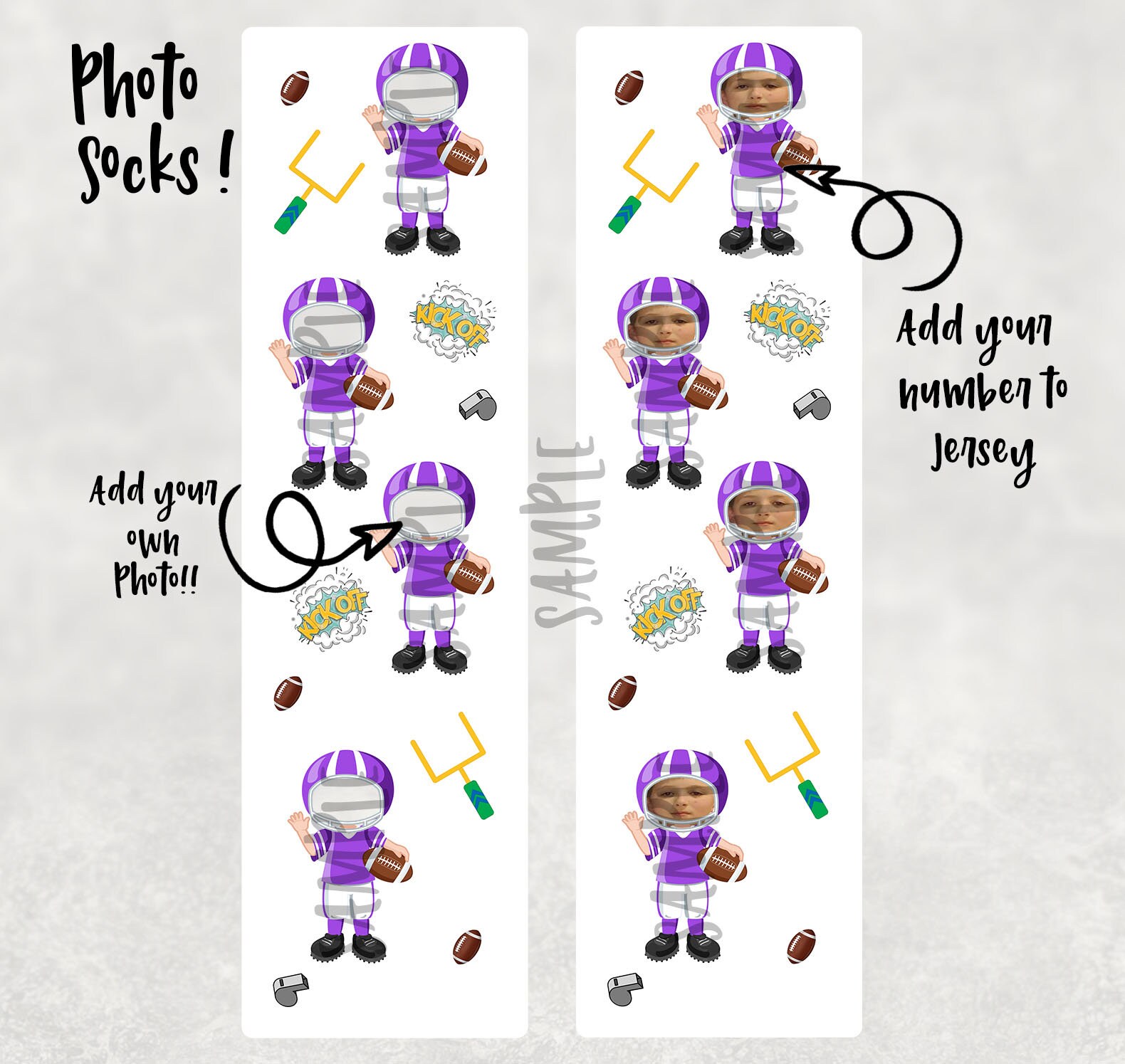 Purple Football Player Photo Socks SUBLIMATION DIGITAL Etsy