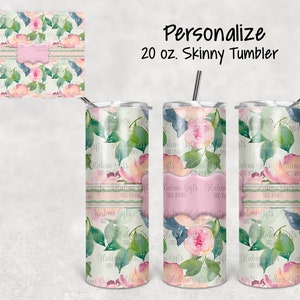 Soft Roses Preppy Pattern to Personalize  20 oz. Tumbler DESIGN ONLY  Sublimation Digital Download png