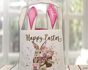 Girl Pink Easter Bunny Happy Easter Watercolor Sublimation DESIGN ONLY PNG