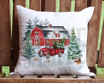 Country Barn Red Truck Farm Pillow SUBLIMATION DIGITAL DOWNLOAD png