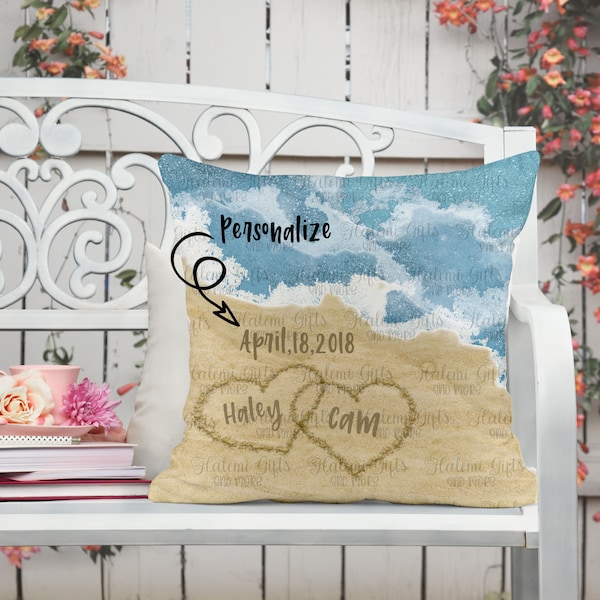 Beach Hearts Personalize Custom Pillow Design SUBLIMATION  DIGITAL DOWNLOAD png