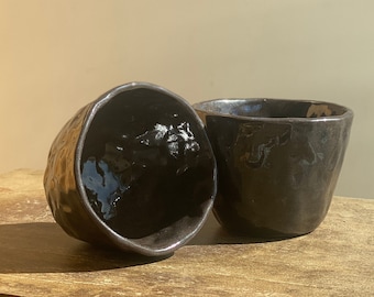 Handmade Stoneware Pinch Cup / Simple Black Cup / Minimalistic Ceramic Tumbler / Handmade Ceramics by Tilia Studio