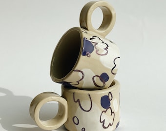 Mug à expresso en grès fait main avec anse ronde : tasse en céramique colorée