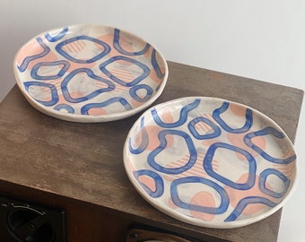 Handmade Stoneware Plate / Modern Ceramic Plates / Colourful Geometric Design / Handmade Pottery Plate / Modern Stoneware Dinnerware / Gift