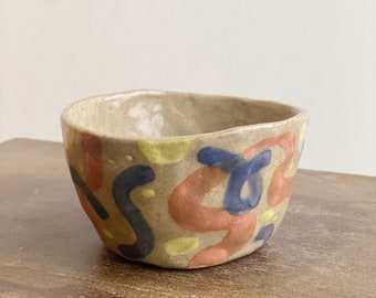 Colourful Ceramic Pinch Bowl / Small Ice Cream Bowl / Stoneware Ceramic Bowl / Handmade Pottery / Colourful Birthday Gift