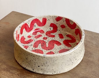 Plato de gres hecho a mano / Cuenco de pasta de cerámica colorido / Diseño geométrico / Ensaladera de cerámica hecha a mano / Vajilla moderna de gres