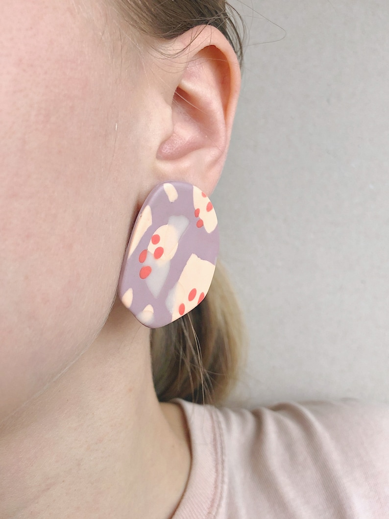 Statement Earrings / Polymer Clay Earrings / Neutral Tones / Modern Jewelry / Unique Earrings / Handmade Jewelry / Gift For Her image 4