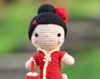 Amigurumi Crochet Pattern (PDF in English): Lunar New Year Doll, Chinese New Year Girl Doll, Qipao, Cheongsam, Traditional Chinese Dress