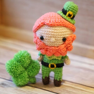 Amigurumi Crochet Pattern PDF in English: Liam the Leprechaun and Four-Leaf Clover image 1