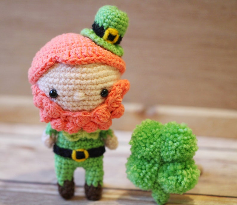 Amigurumi Crochet Pattern PDF in English: Liam the Leprechaun and Four-Leaf Clover image 3