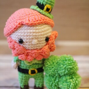 Amigurumi Crochet Pattern PDF in English: Liam the Leprechaun and Four-Leaf Clover image 2