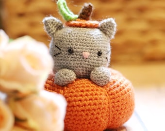 Amigurumi Crochet Pattern (PDF in English): Secret the Pumpkitten, Crochet Pumpkin Cat, Crochet Pumpkin Kitty, Amigurumi Pumpkin Cat