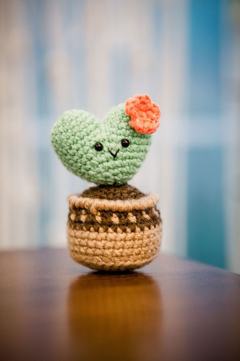 Amigurumi Crochet Pattern PDF in English: Crochet Heart Cactus, Crochet Hoya Kerii, Amigurumi Cactus, Crochet Succulent, Crochet Plant image 1