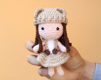 Amigurumi Crochet Pattern (PDF in English): Julie the Bear Girl, Crochet Teddy Bear Doll, Amigurumi Girl Doll, Crochet Girl Doll, Suspenders