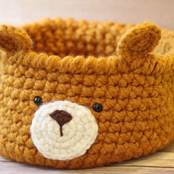 Amigurumi Crochet Pattern (PDF in English): Crochet Bear Basket, Crochet Animal Basket, Crochet Storage Basket, Knit Basket, Kids Basket