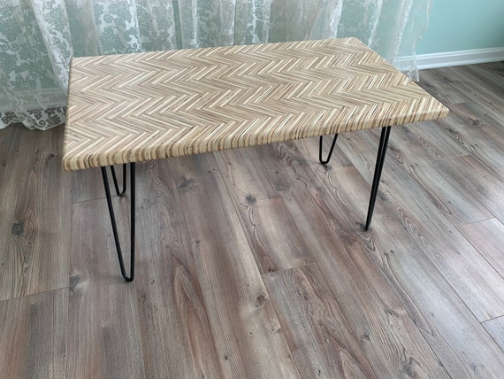 Herringbone Birch Plywood Coffee Table, Birch Ply Coffee Table