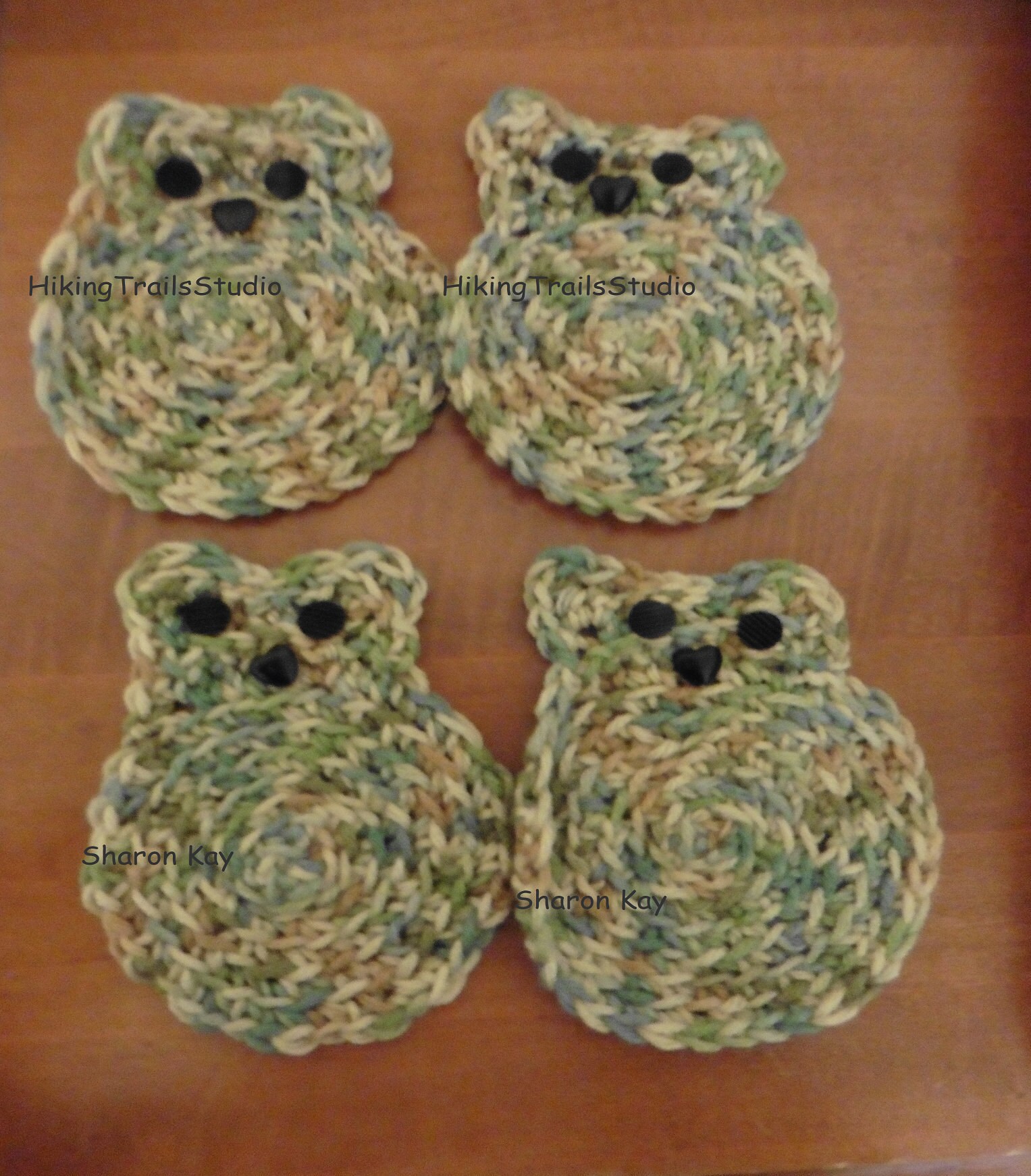 Coasters Brown & Green Bears Crochet Coasters Wash Clothes Bear ...