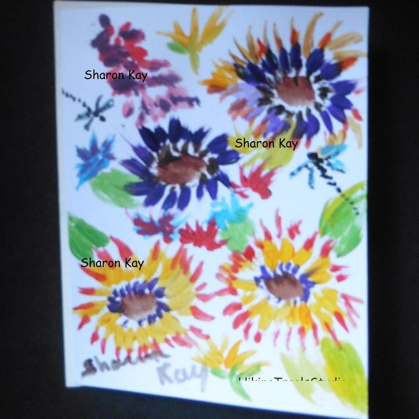 Bright Flowers & Dragonflies Note Card hand painted original Not A Print any occasion blank card  floral wall art blank greeting gift card