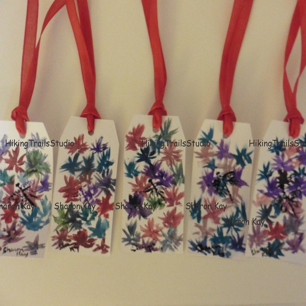 Gift Tags Bachelor Buttons and Dragonflies hand painted  original art bookmarks floral ornaments any occasion watercolor floral  art tags