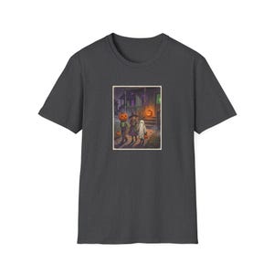 Pumpkinhead Kids and Ghosts T-Shirt | Halloween Porch Scene