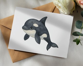 Baby Orca Whale Watercolor Clipart, Sea Animal PNG (Digital Download)