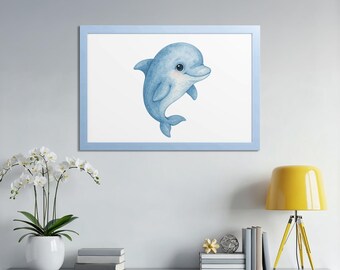 Watercolor Baby Dolphin PNG Clipart, Nursery Art (Digital Download)