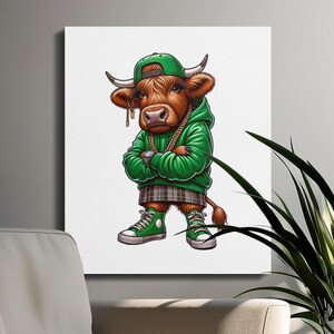 Cool Hipster Cow Digital Art Print, Funny Animal Wall Decor, Cool Cow Illustration, Unique Animal Art, Quirky Digital Download