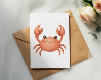 Watercolor Crab Clipart, Cute Sea Animal Illustration (Digital Download)