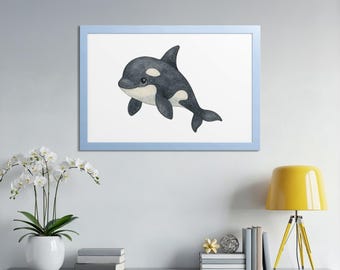 Watercolor Baby Orca Whale Clipart, Sea Animal PNG (Digital Download)