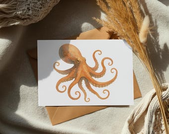 Watercolor Octopus, Under the Sea Animal, PNG Clipart, Ocean Creature, Nautical Decor, Illustration, Printable Art, Commercial Use