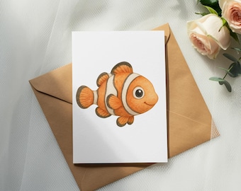 Watercolor Clownfish PNG Clipart, Baby Sea Animal Illustration (Digital Download)