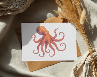 Watercolor Octopus, Under the Sea Animal, PNG Clipart, Ocean Illustration, Sea Life Graphic, Nautical Art, Commercial Use Image