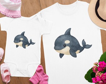 Watercolor Baby Orca Clipart, Sea Animal PNG (Digital Download)