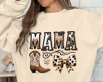 Cowgirl Mama Boot und Kokette Bogen PNG, Western Mama Sublimationsdesign, Kuh Druck Mama Png, Wild West Mom Digitaler Download
