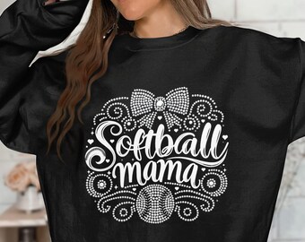 Rhinestone Softball Mama PNG, Rhinestone Design, Transparent Background, 300 DPI, DIY Iron On, Sublimation, Digital Download