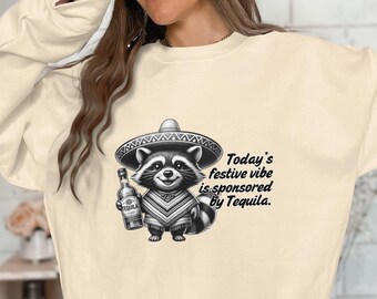 Cute Raccoon with Sombrero Holding Tequila Bottle Sublimation PNG, Today's Festive Vibe is Sponsored by Tequila, Digital Download