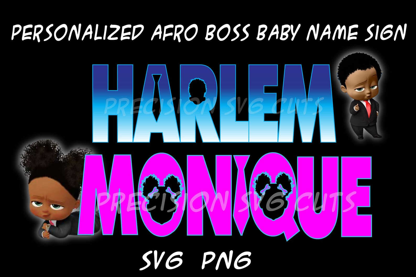 Personalized Afro Boss Baby Name Sign png svg file Customized Etsy