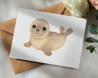 Watercolor Baby Seal Clipart, Nursery Art (Digital Download)