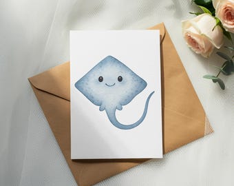 Watercolor Baby Stingray Clipart, Sea Animal Illustration (Digital Download)