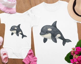 Watercolor Baby Orca Whale Clipart, Sea Animal PNG (Digital Download)