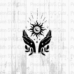 Sol e Lua Celestiais SVG, Download Digital, Design Vetorial Místico para Artesanato e Decoração