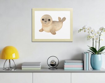 Watercolor Baby Seal Clipart, Nursery Art (Digital Download)