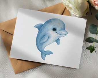 Watercolor Baby Dolphin PNG Clipart, Nursery Art (Digital Download)