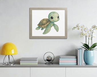 Watercolor Baby Sea Turtle PNG Clipart, Nursery Art (Digital Download)