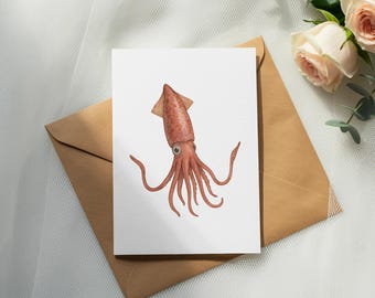 Sea Animals Clipart, Squid PNG, Watercolor Ocean Life Illustration, Marine Animal Graphics, Nautical Design Elements, Digital Download